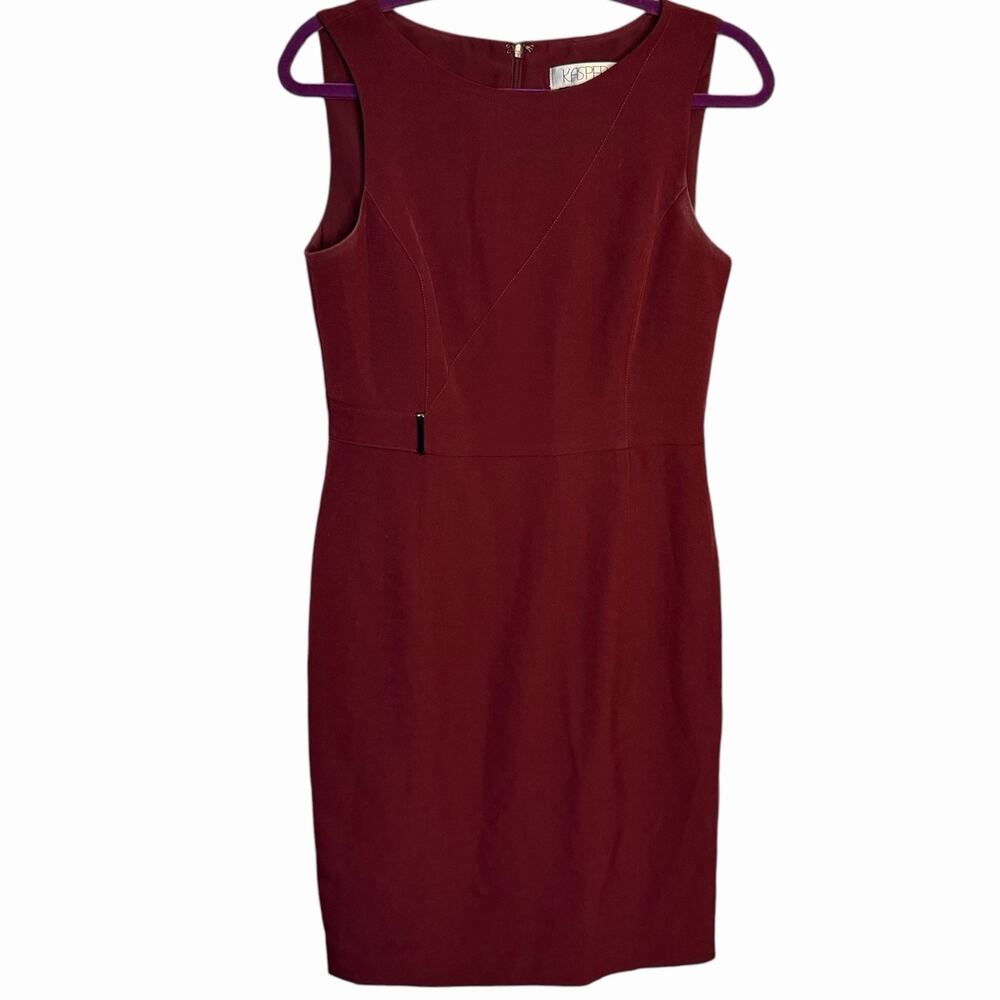 Kasper Knee Length Sheath Dress Women's 4 Burgundy Seamed Waist Business Formal